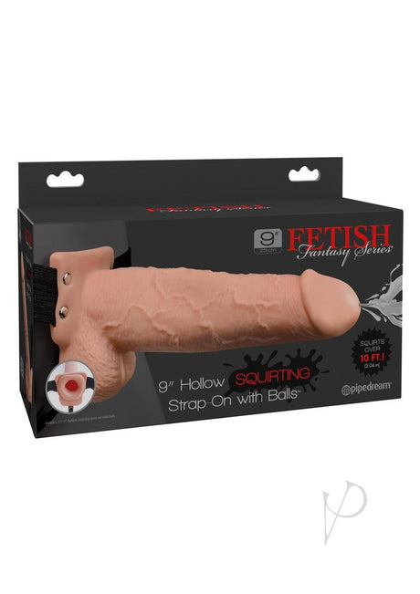 Fetish Fantasy Series Hollow Squirting Strap-On Dildo with Balls and Harness 9in - Vanilla