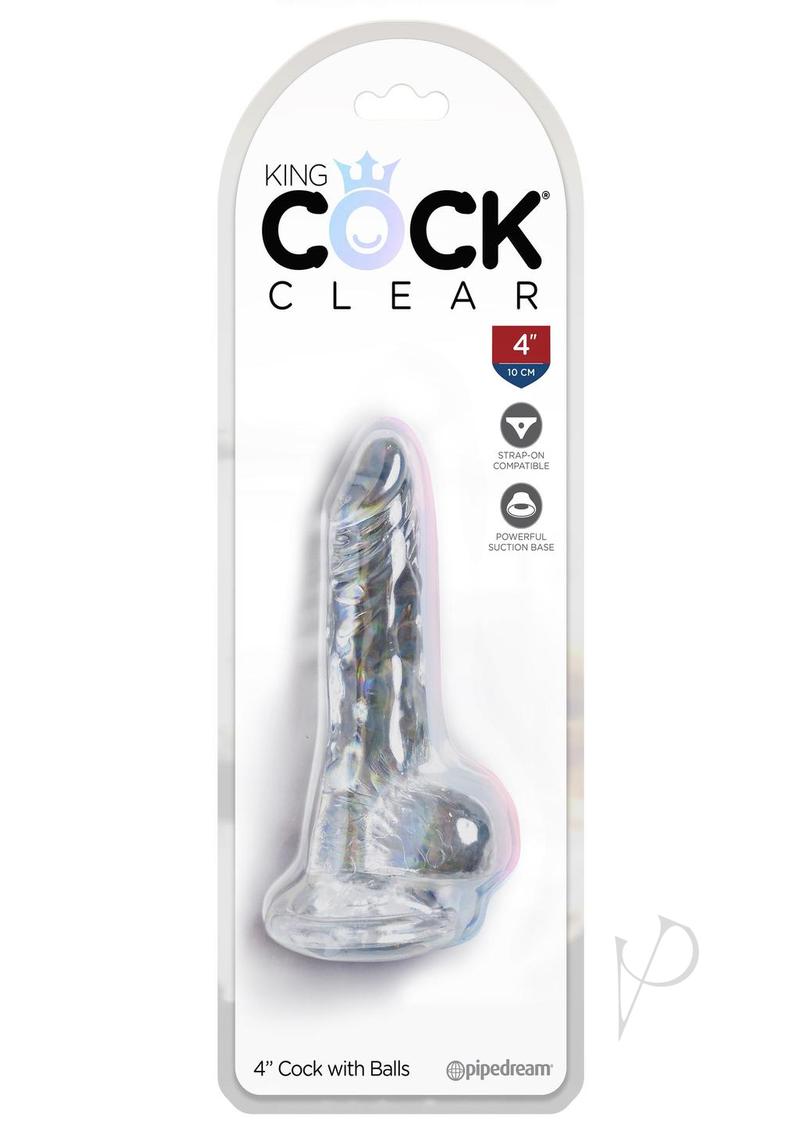 King Cock Clear Dildo with Balls 4in - Clear