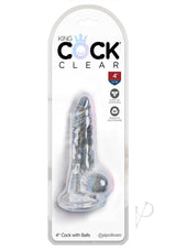 King Cock Clear Dildo with Balls 4in - Clear