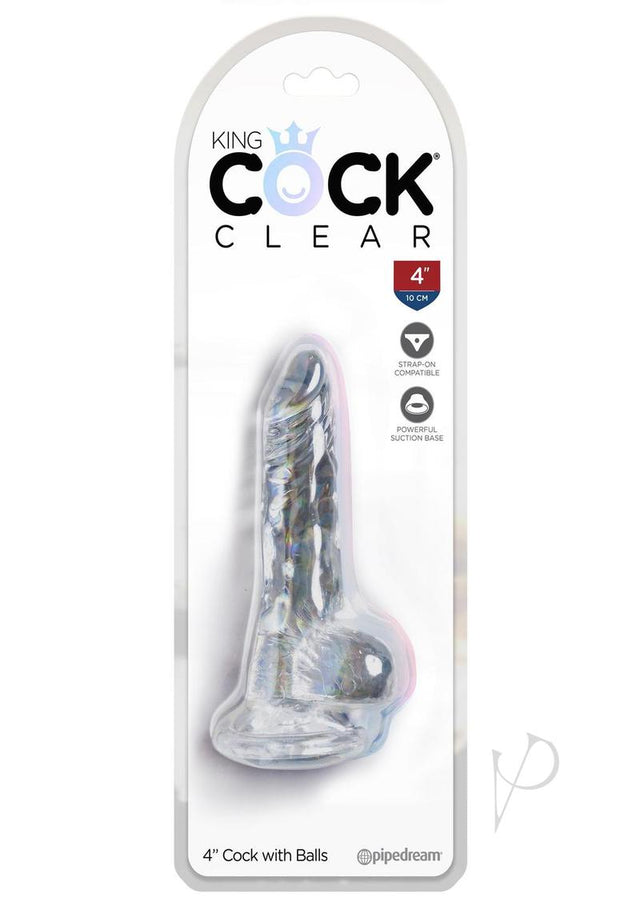 King Cock Clear Dildo with Balls 4in - Clear