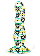 Collage Diamonds and Hearts Curvy Silicone Dildo - Multicolor
