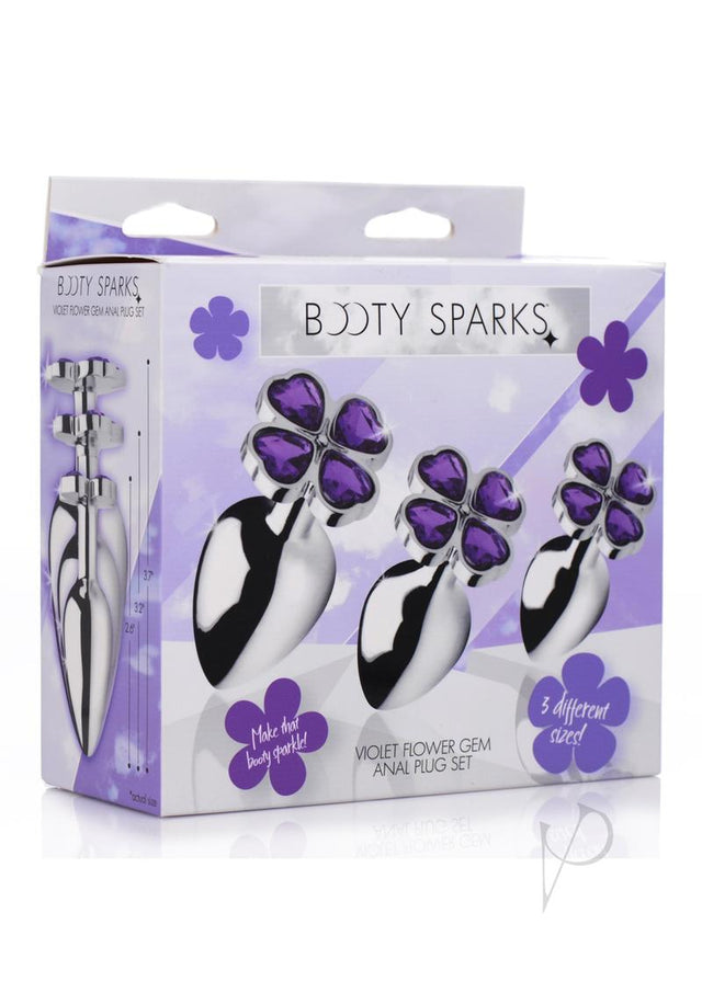Booty Sparks Violet Flower Gem Anal Plug Set - Silver