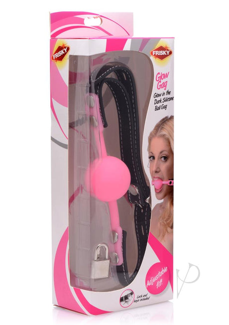 Frisky Glow Gag Glow in the Dark Silicone Ball Gag - Pink