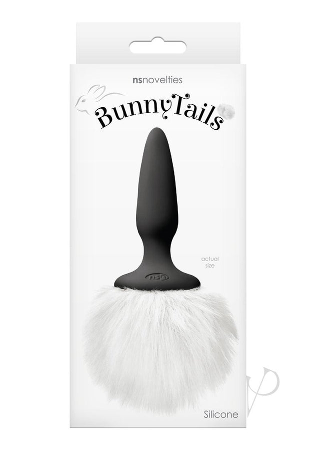 Bunny Tails Mini Silicone Butt Plug - White Fur - Black