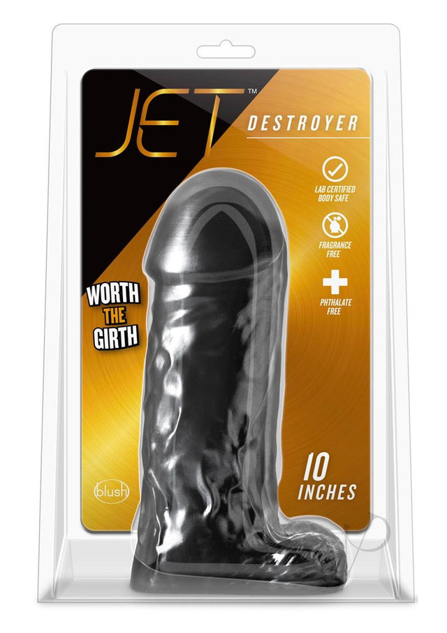 Jet Destroyer Dildo with Balls 10in - Carbon Metallic Black