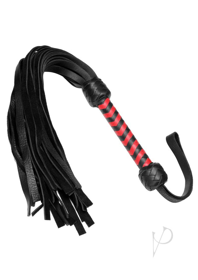 Strict Leather Bullhide Flogger with Red and Black Handle - Black