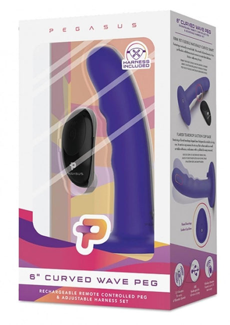 Pegasus Curve Wave Peg Rechargeable Dildo with Remote Control 6in - Purple