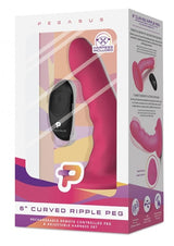 Pegasus Curved Ripple Peg Rechargeable Dildo with Remote Control 6in - Pink