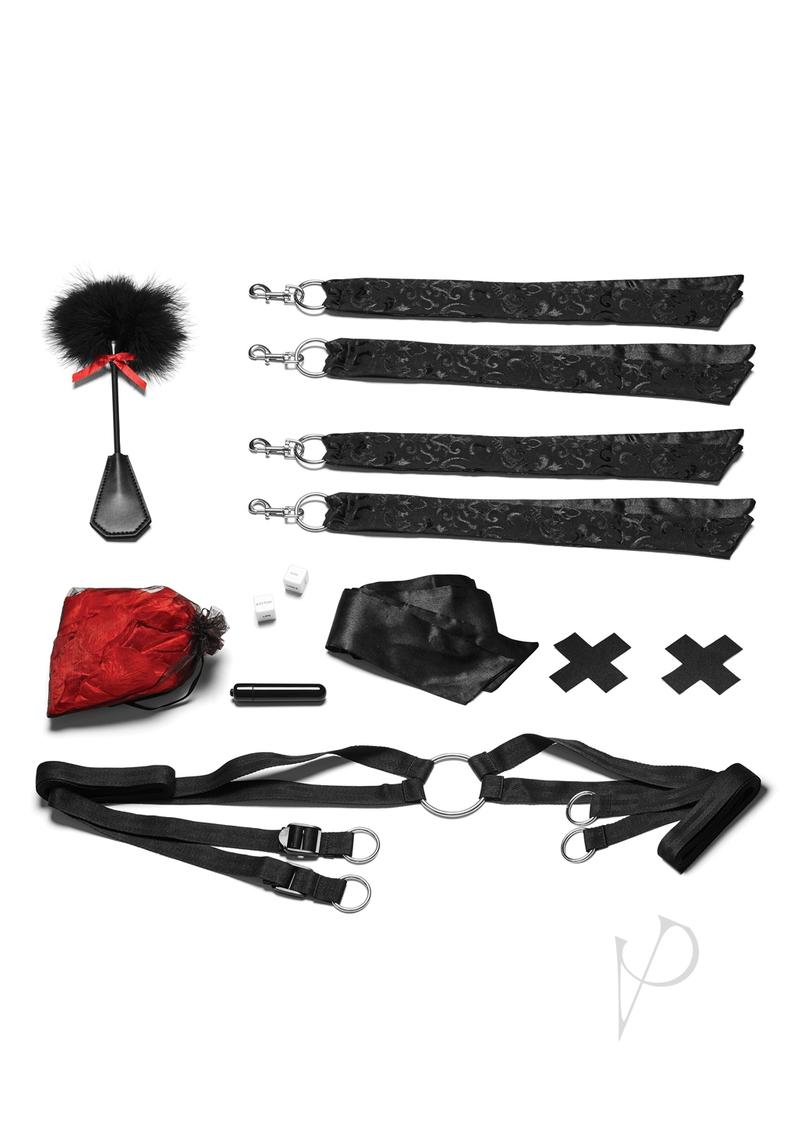 Lux Fetish Bedspreaders Night of Romance Satin Cuffs with Rose Petals  (6 piece set)