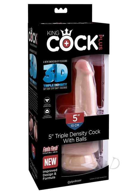 King Cock Plus Triple Density Dildo with Balls 5in - Vanilla