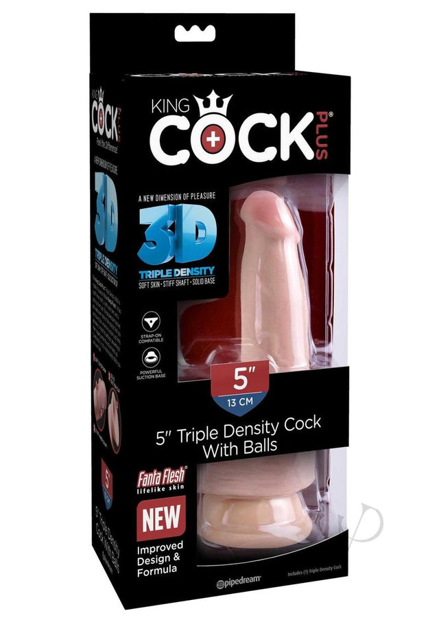 King Cock Plus Triple Density Dildo with Balls 5in - Vanilla