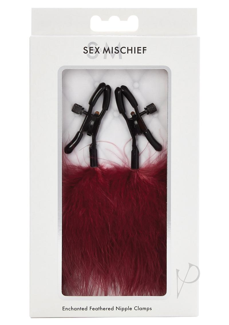 Sex and Mischief Enchanted Feather Nipple Clamps - Red/Black