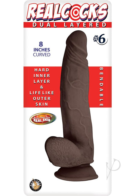 Realcocks Dual Layered #6 Bendable Dildo Curved 8in - Chocolate