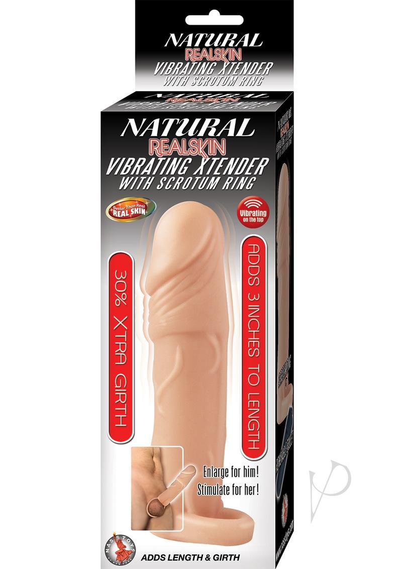 Natural Realskin Vibrating Penis Extender with Scrotum Ring - Vanilla