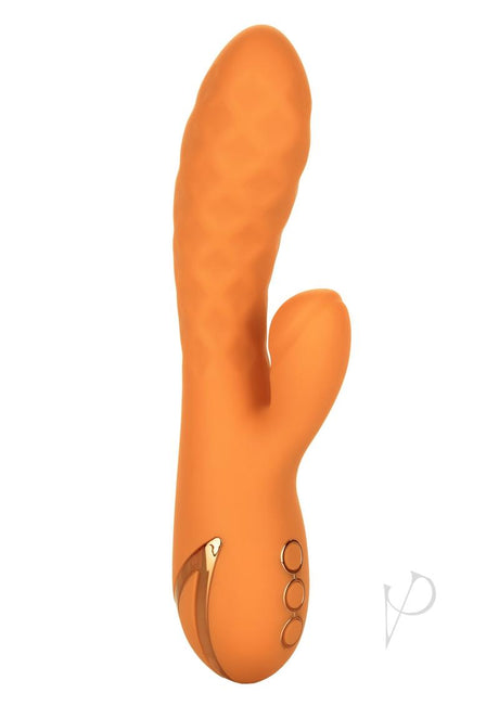 California Dreaming Newport Beach Babe Rechargeable Silicone Thumping Rabbit Vibrator - Orange