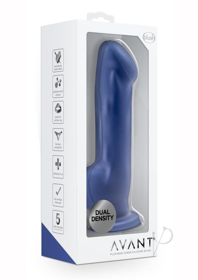 Avant D8 Ergo Silicone Dildo with Suction Cup 7.5in - Indigo