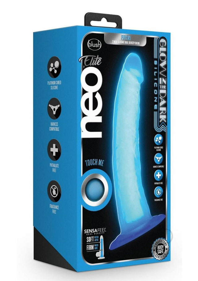Neo Elite Glow in the Dark Dildo 7.5in - Blue