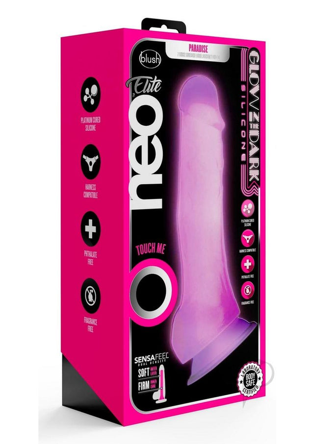 Neo Elite Glow in the Dark Dildo with Balls 7.5in - Pink