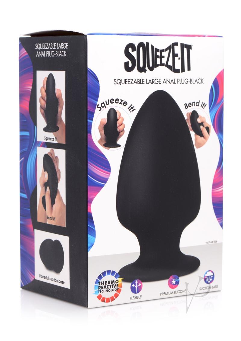 Squeeze-It Squeezable Silicone Anal Plug - Large - Black