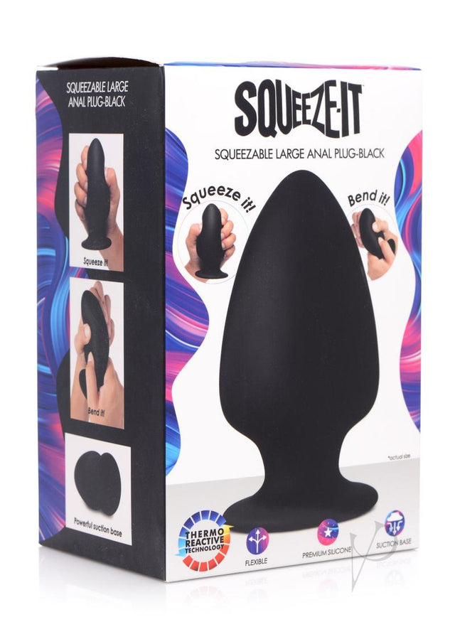 Squeeze-It Squeezable Silicone Anal Plug - Large - Black