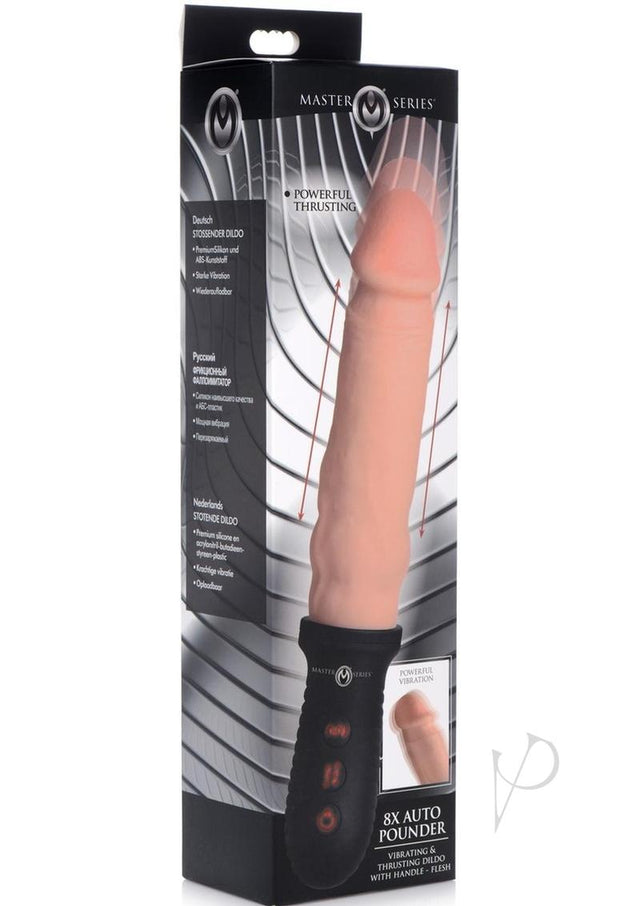 Master Series 8x Auto Pounder Rechargeable Silicone Vibrating and Thrusting Dildo with Handle 10in - Vanilla