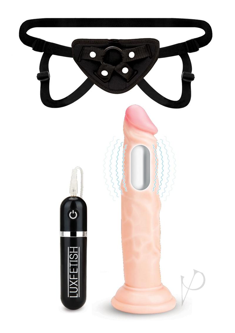 Lux Fetish Realistic Vibrating Dildo with Harness Remote Control 6.5in - Vanilla