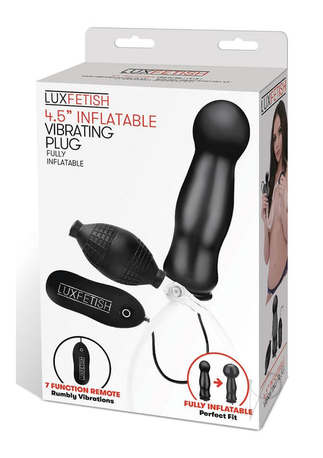 Lux Fetish Inflatable Vibrating Butt Plug with Remote Control 4.5in - Black