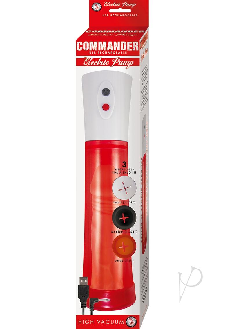 Commander Electric Rechargeable Penis Pump - Red