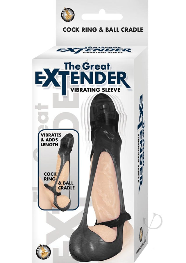 Great Extender Vibrating Sleeve Cock Ring and Ball Cradle - Black