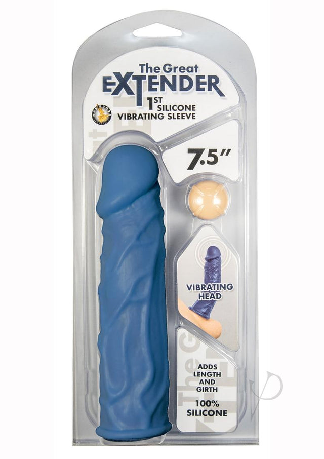 Great Extender 1st Silicone Vibrating Sleeve 7.5in - Blue