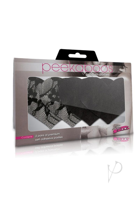Satin and Lace Hearts Pasties - Black