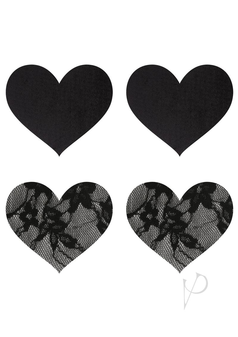 Satin and Lace Hearts Pasties - Black