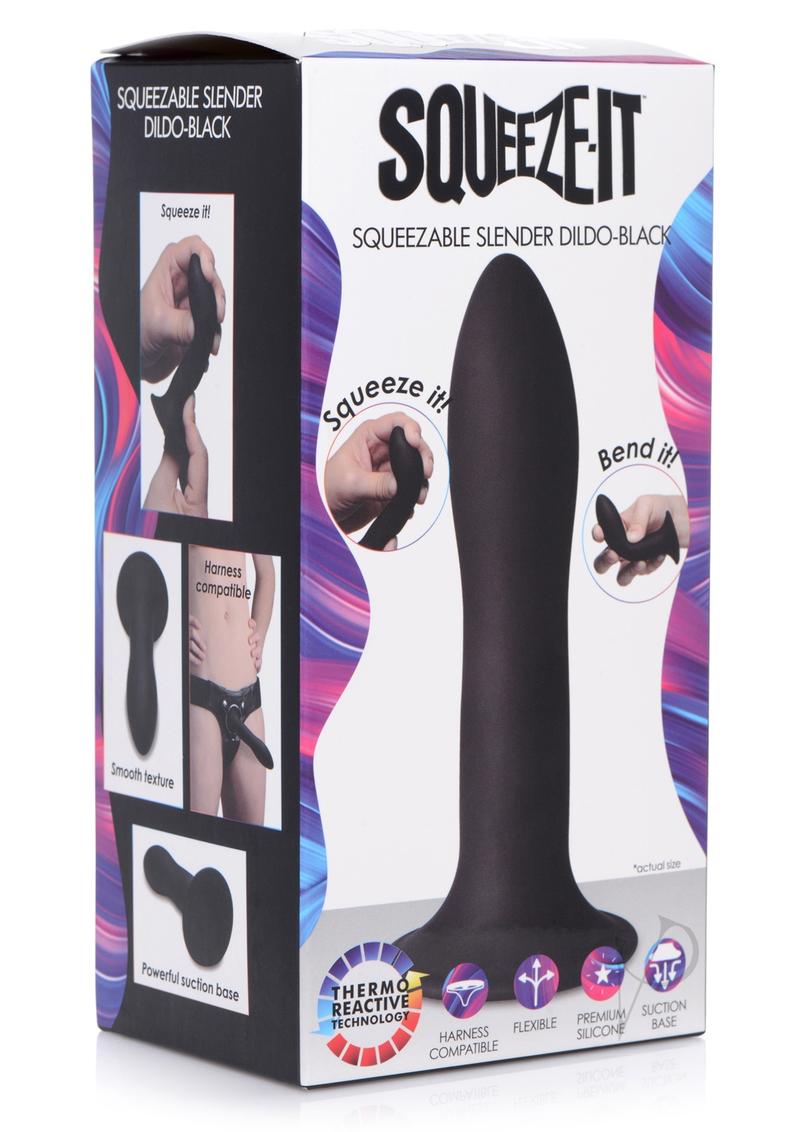 Squeeze-It Squeezable Slender Silicone Dildo 5.3in - Black