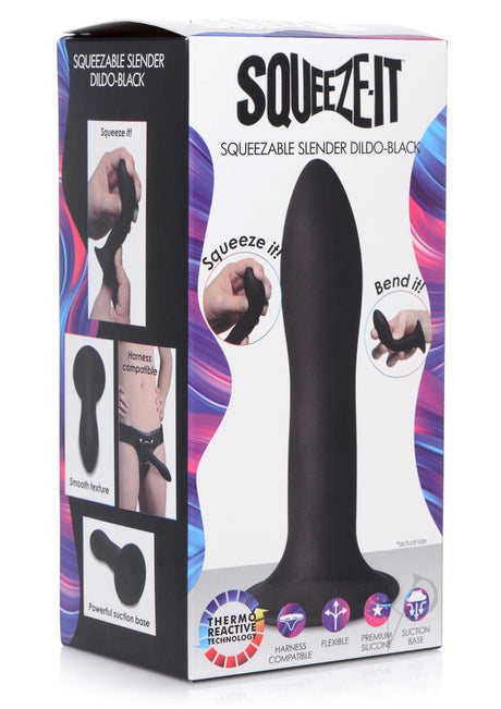Squeeze-It Squeezable Slender Silicone Dildo 5.3in - Black