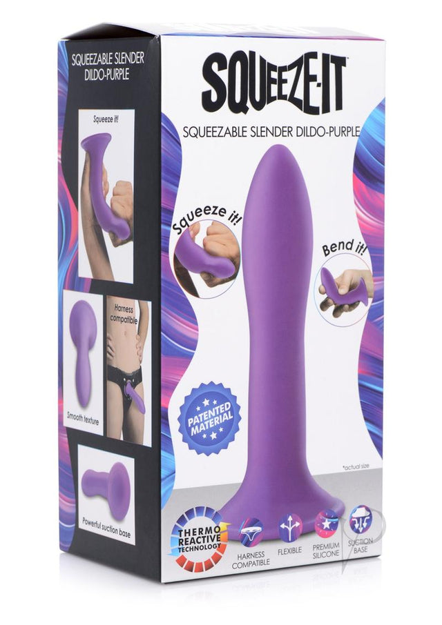 Squeeze-It Squeezable Slender Silicone Dildo 5.3in - Purple