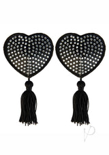 Peekaboo Satin with Stone and Tassel Pasties - Black/White