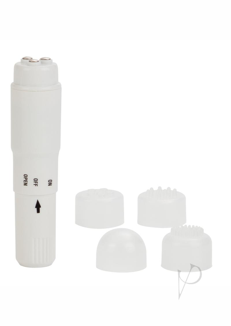 Compact Personal Travel Massager with 4 Interchangeable Heads - White