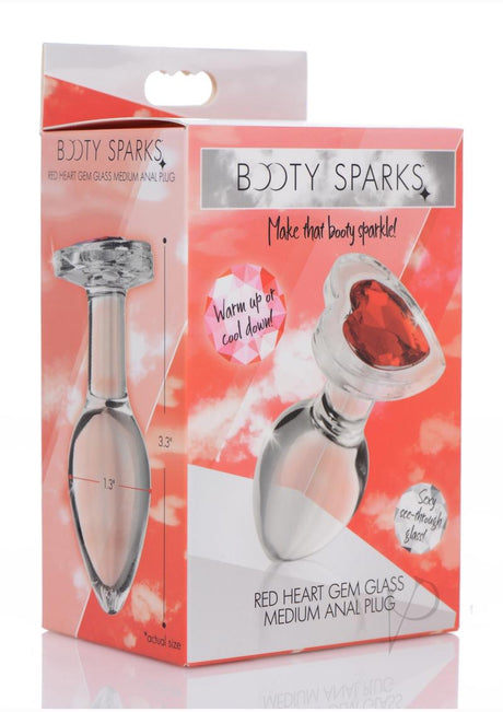 Booty Sparks Red Heart Glass Anal Plug - Medium - Red/Clear