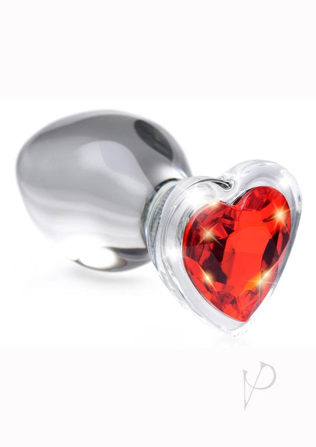 Booty Sparks Red Heart Glass Anal Plug - Medium - Red/Clear