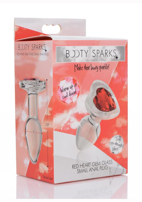 Booty Sparks Red Heart Glass Anal Plug - Small - Red/Clear