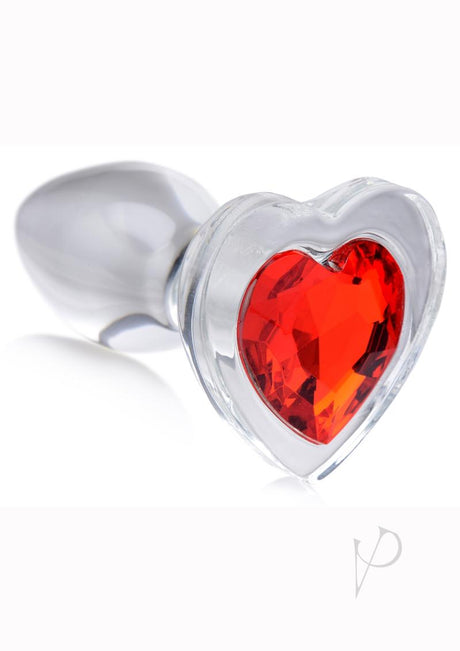 Booty Sparks Red Heart Glass Anal Plug - Small - Red/Clear