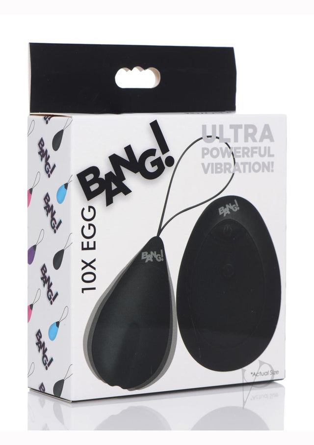 Bang! 10X Rechargeable Silicone Vibrating Egg with Remote Control - Black