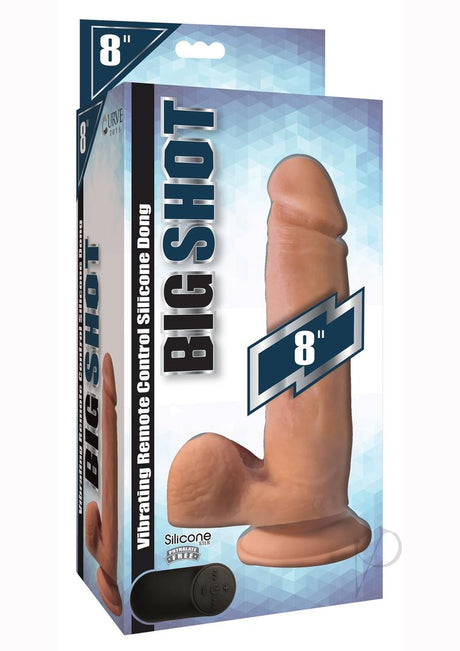Big Shot Silicone Vibrating Remote Control Rechargeable Dildo with Balls 8in - Vanilla