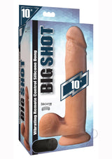 Big Shot Silicone Vibrating Remote Control Rechargeable Dildo with Balls 10in - Vanilla
