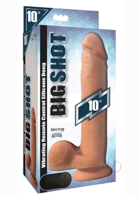 Big Shot Silicone Vibrating Remote Control Rechargeable Dildo with Balls 10in - Vanilla
