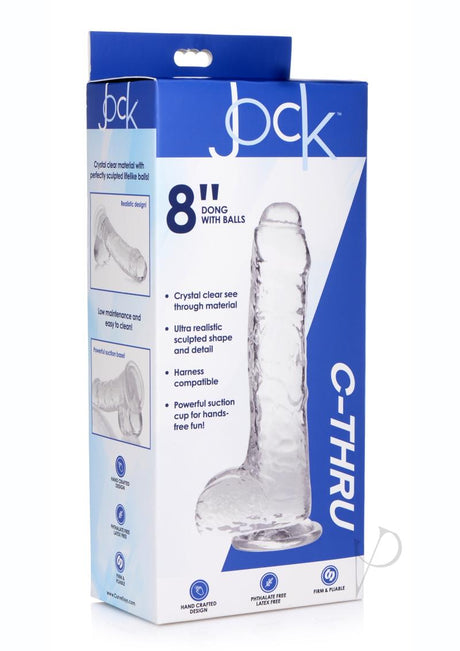 Jock C-Thru Slim Realistic Dong with Balls 8in - Clear