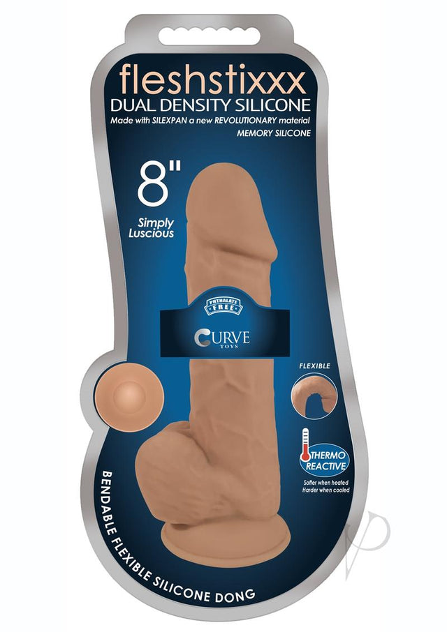 Fleshstixxx Dual Density Silicone Bendable Dong with Balls 8in - Caramel