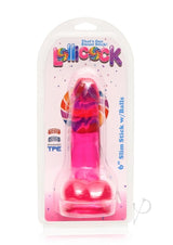 Lollipop Slim Stick Dildo with Balls 6in - Cherry Ice