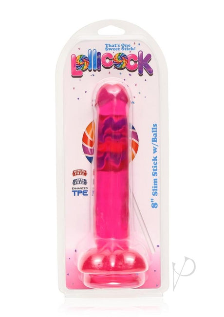 Lollicock Slim Stick Dildo with Balls 8in - Cherry Ice
