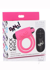 Bang! Silicone Rechargeable Cock Ring and Bullet with Remote Control - Pink